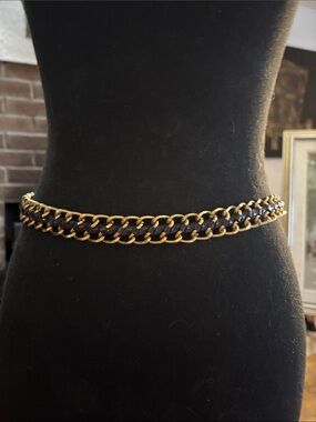 Gold Chain Belt with Black Interwoven Trim - Women's Fashion Belt